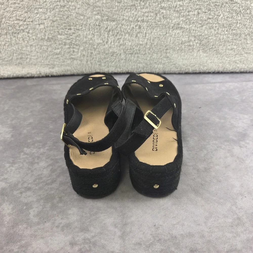 H&M Divided Womens Black Studded Espadrille Platform Sandals Size 8 EUR 39 S1513
